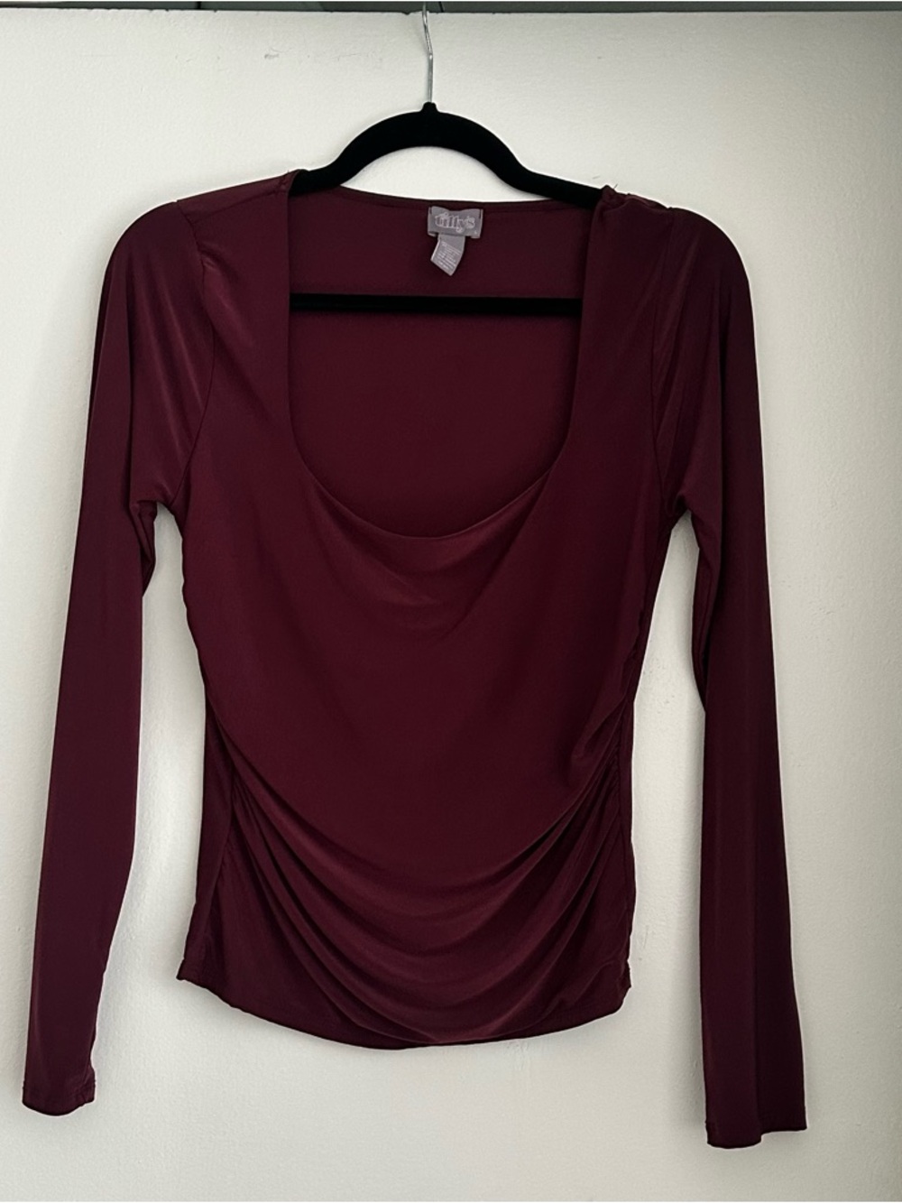 Tilly's Burgundy Long-Sleeve Draped Scoop Neck Top